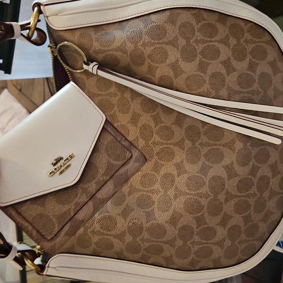 Coach Handbags - Coach Khaki/Chalk Signature Hobo Shoulder Bag